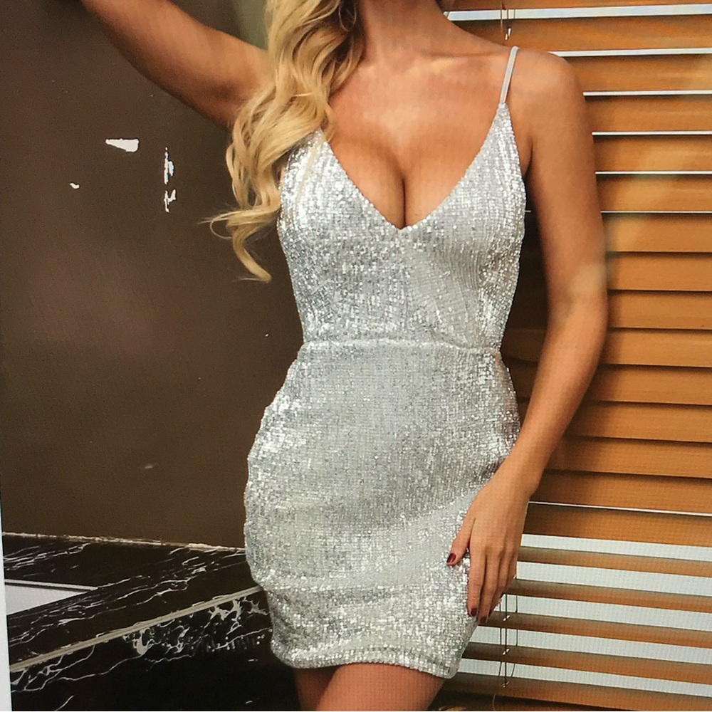 SHEIN size medium sparkly silver mini tight dress